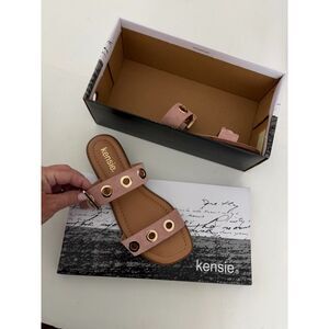 Kensie womens blush pink double strap flat sandals with gold grommets size 6.5